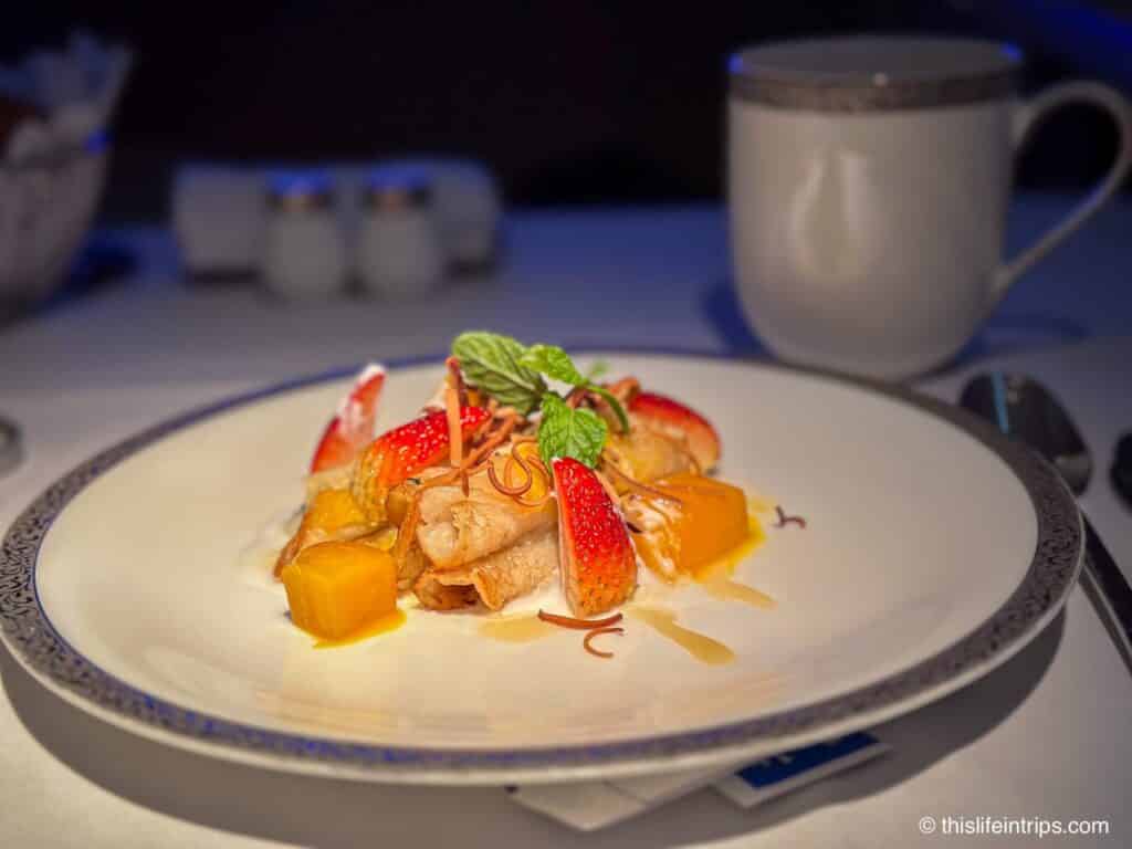 Thai Airways First Class meal - breakfast pancakes
