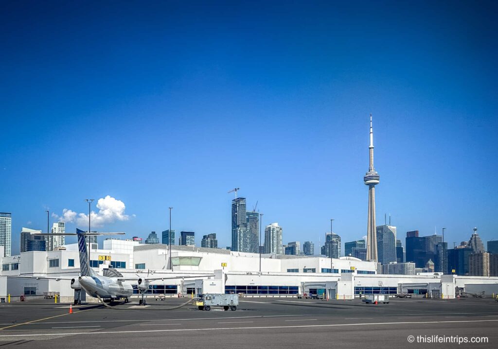 views of Toronto skyline from the tarmac at YTZ
