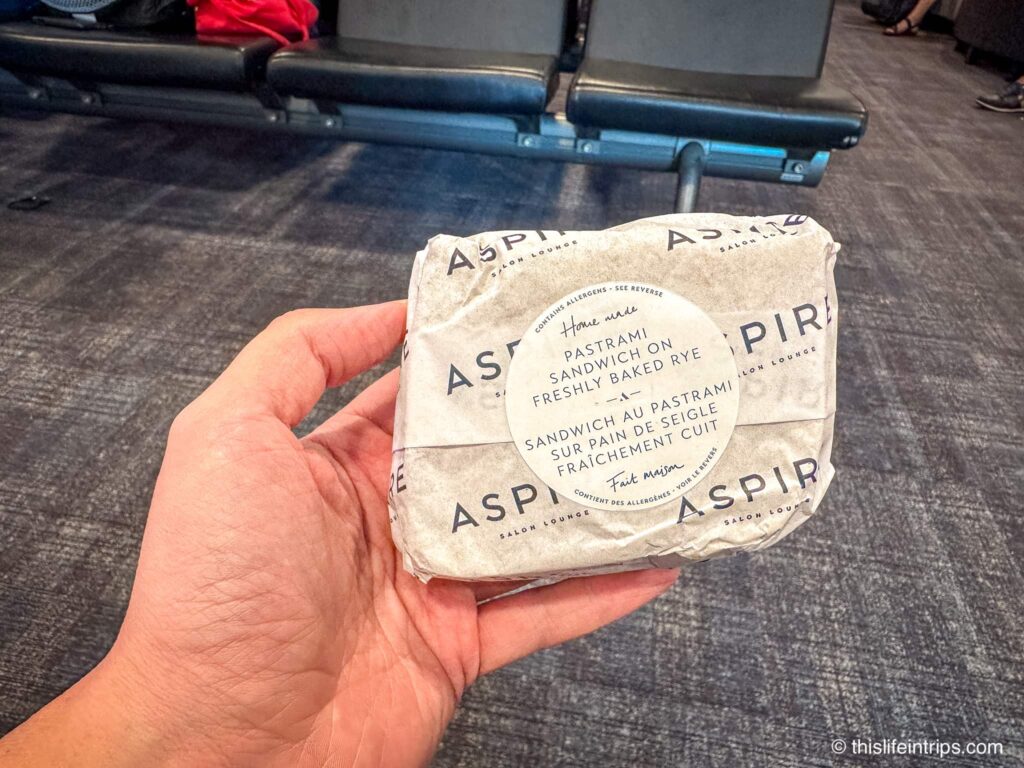 Packed sandwich to go from the air canada aspire lounge