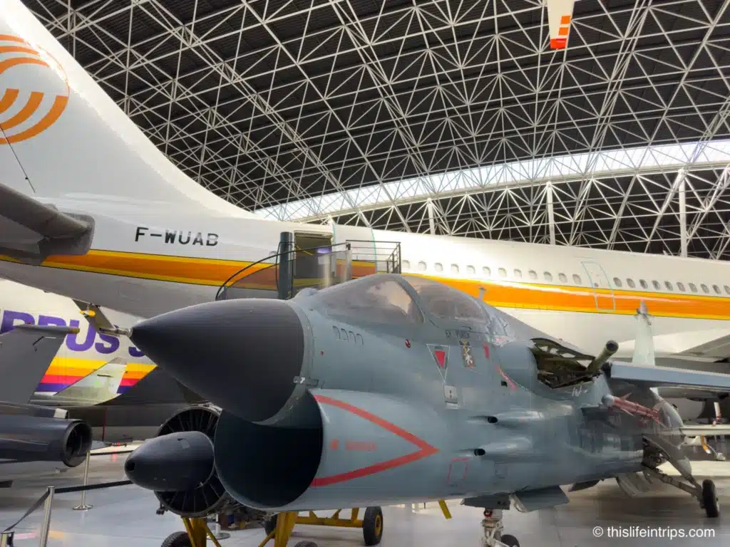 Military aircraft on display at the  Toulouse Airbus museum