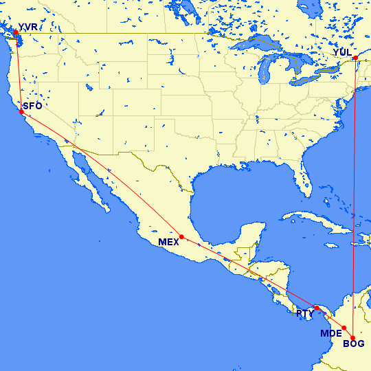 Air Canada multi city map