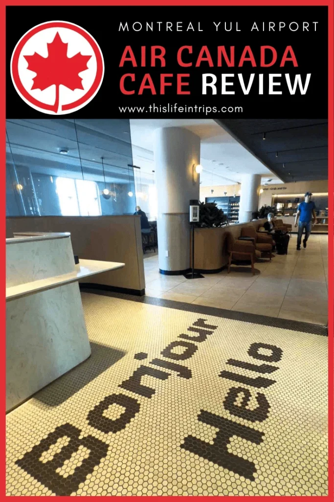 shareable pinterest image for an Air Canada Café Montreal review post