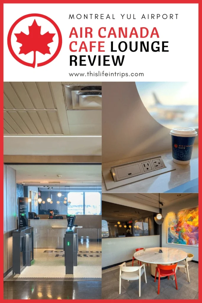shareable pinterest image for an Air Canada Café Montreal review post