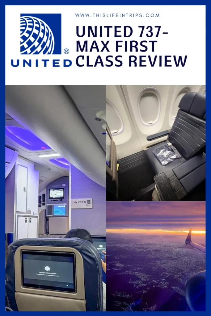 united 737 first class shareable pinterest image