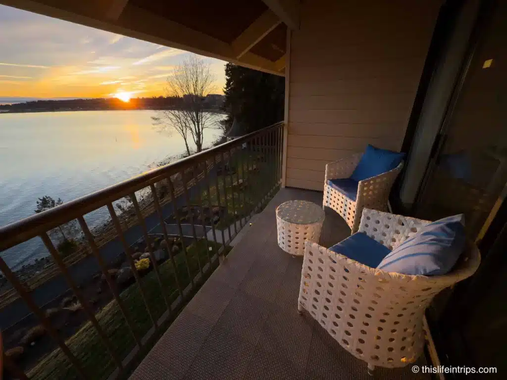 Balcony sunset at the Bayside Resort Parksville